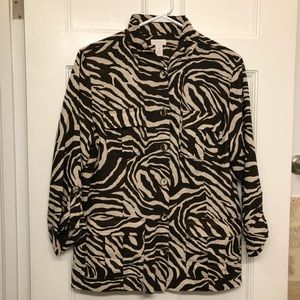 Chico’s linen shirt with a zebra-like pattern